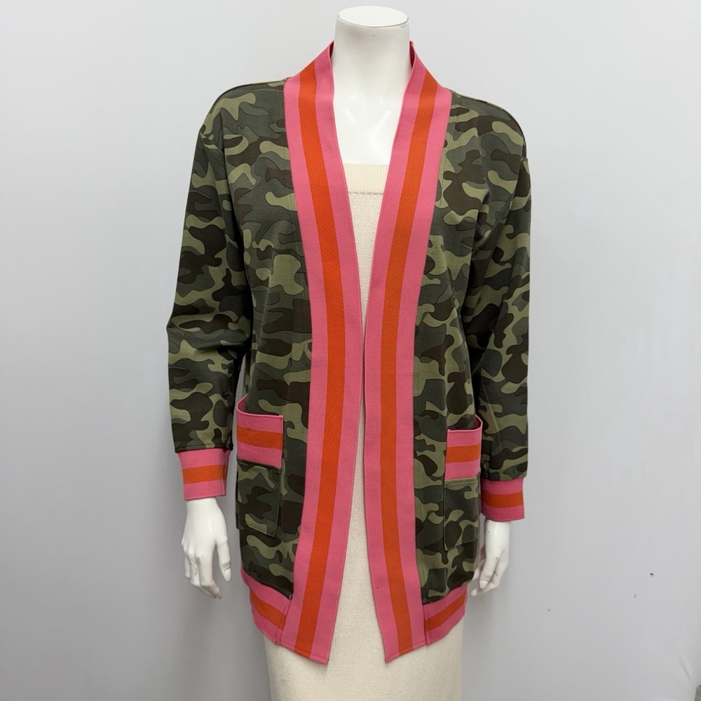 Haute Shore Cardigan Jacket Pink Orange & Olive Brown Camouflage Size O/S One Sz